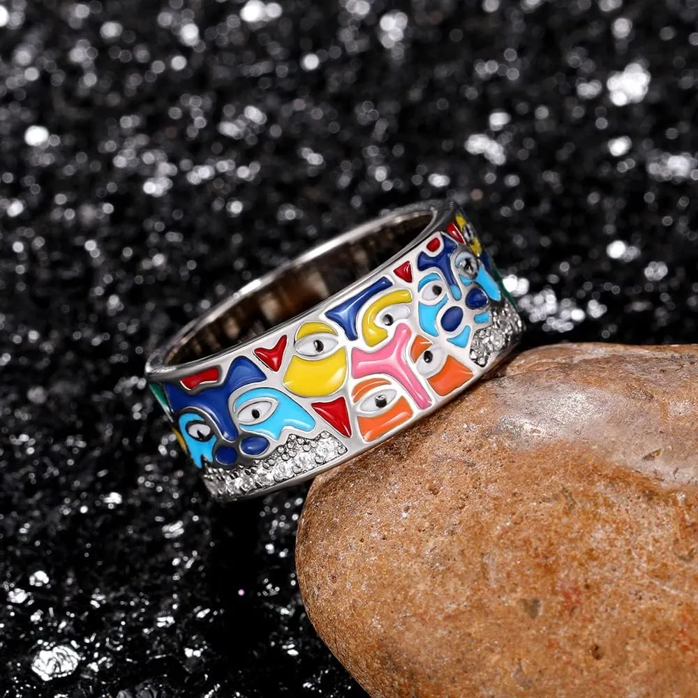 ZDIFDIC Fashion Evil Eye Ring for Women Girls Colorful Enamel Chunky Statement Aesthetic Rings 925 Silver Blue Hamsa CZ Dainty Colorful Eyes Ojo Rings Lucky Protection Jewelry Gifts(6#), KE-REYS-YJ06