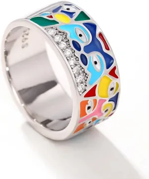 ZDIFDIC Fashion Evil Eye Ring for Women Girls Colorful Enamel Chunky Statement Aesthetic Rings 925 Silver Blue Hamsa CZ Dainty Colorful Eyes Ojo Rings Lucky Protection Jewelry Gifts(6#), KE-REYS-YJ06