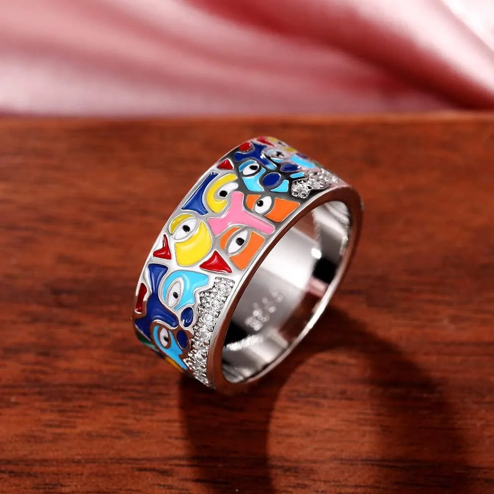 ZDIFDIC Fashion Evil Eye Ring for Women Girls Colorful Enamel Chunky Statement Aesthetic Rings 925 Silver Blue Hamsa CZ Dainty Colorful Eyes Ojo Rings Lucky Protection Jewelry Gifts(6#), KE-REYS-YJ06
