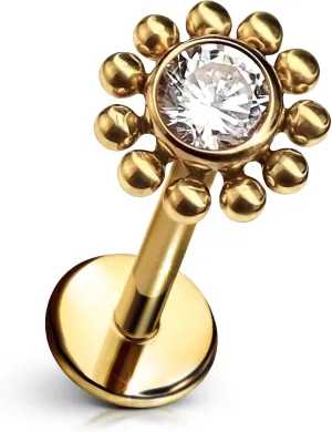 Zirconia Daisy Flat Back Stud  Single Titanium Earring, Push Pin Design for Sensitive Ears  (Single Earring)