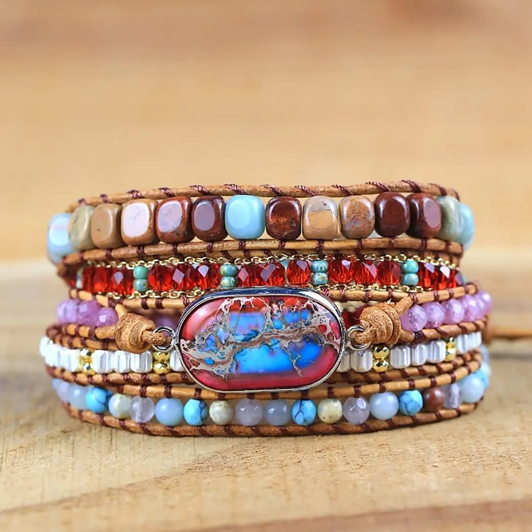 ZOSOJONA Women Wrap Bracelet Boho Natural Jasper Crystal Stone Beads Strand Bracelets