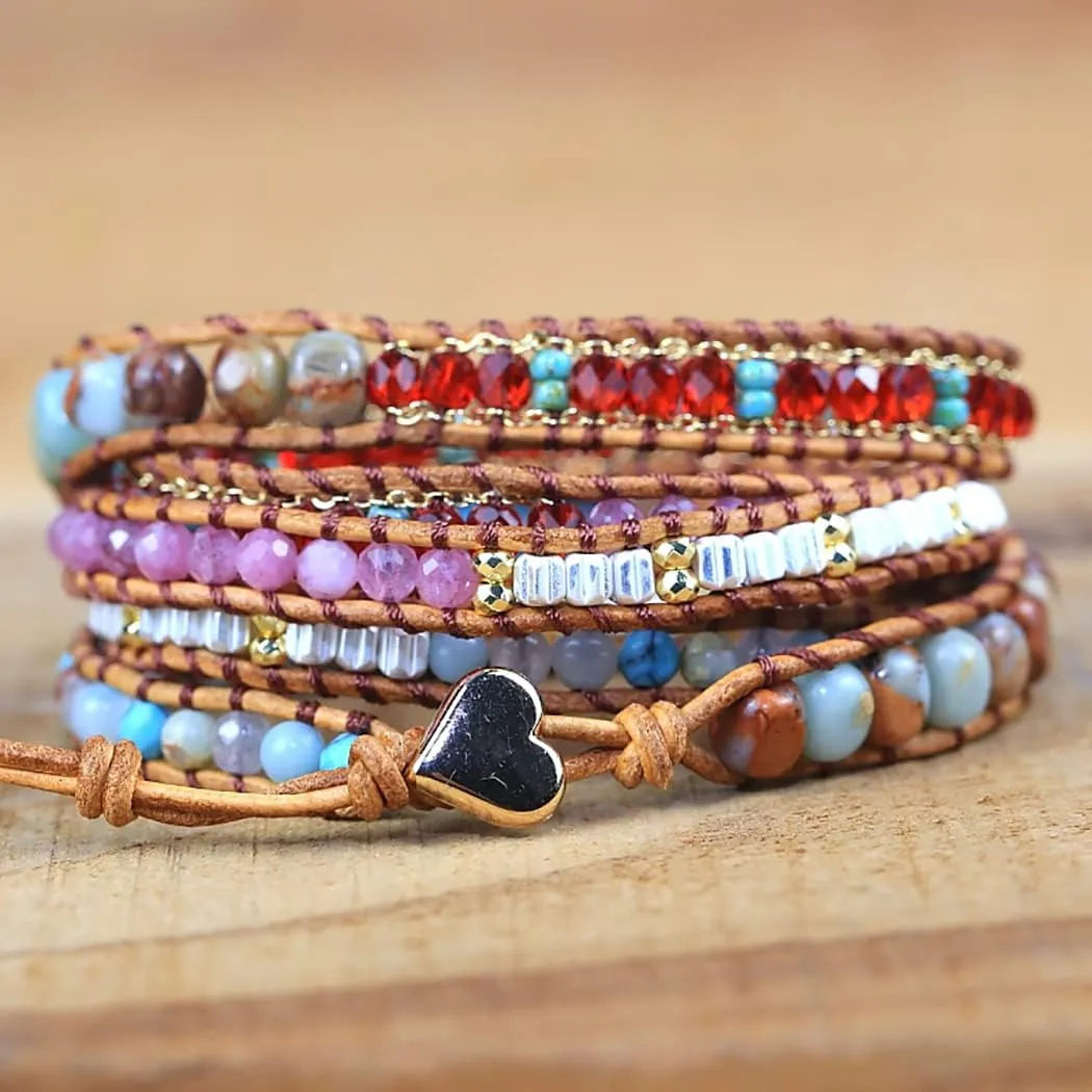 ZOSOJONA Women Wrap Bracelet Boho Natural Jasper Crystal Stone Beads Strand Bracelets