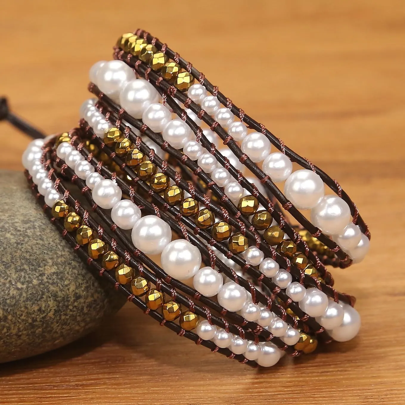 ZOSOJONA Wrap Bracelet For Women/Men | Adjustable Multilayer Genuine Leather Handmade Boho Nature Stone Beaded Bracelets