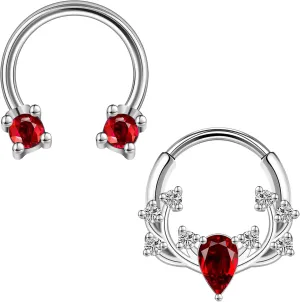 ZS 2Pcs Christmas Horseshoe Nose Ring Septum Rings, 16G Stainless Steel Hinged Segment Ring Cartilage Earring Hoop Xmas Trees Candy Daith Ear Piercing Jewelry for Women Men