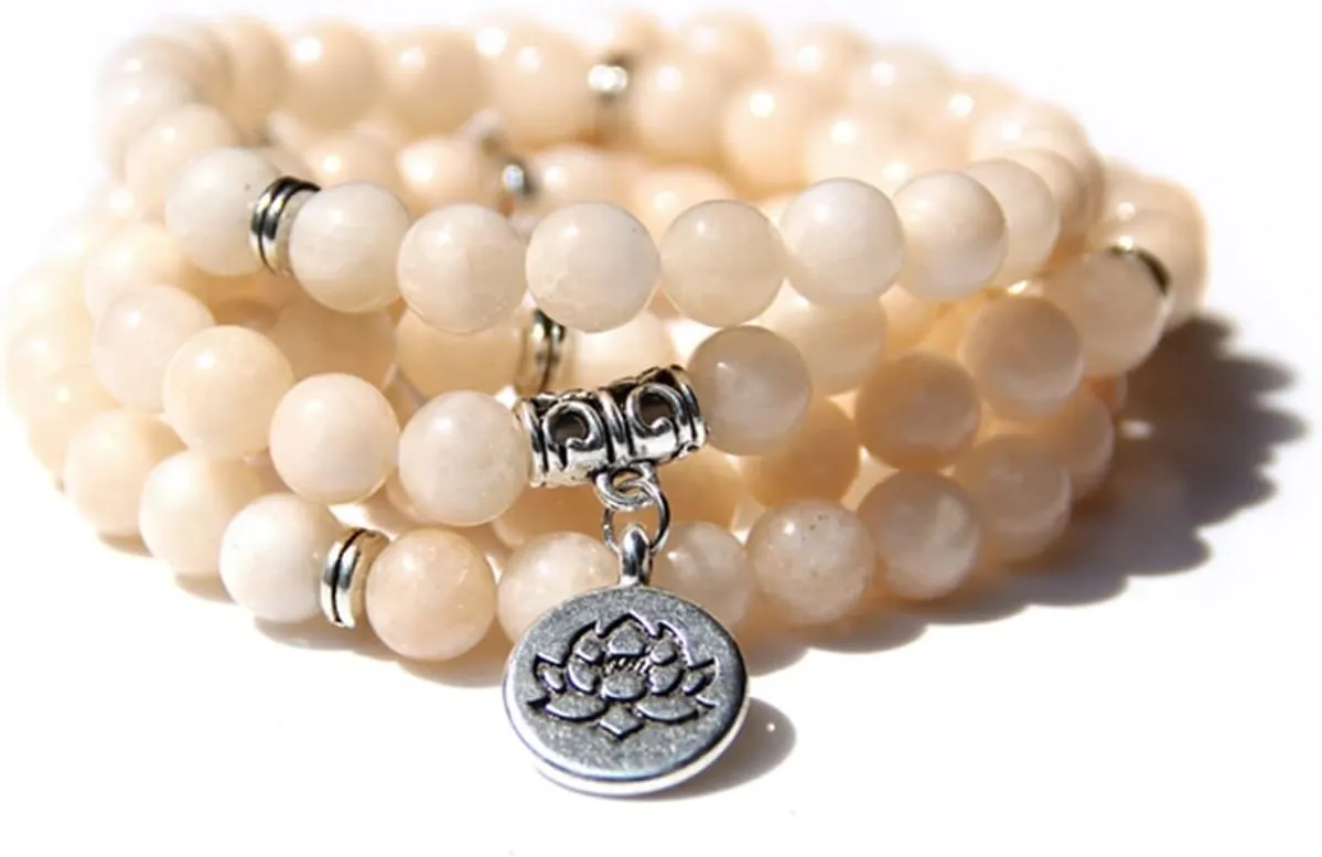 ZZSRJ Buddhist 108 Bead Bracelet Ladies Yoga Prayer Lotus 8mm Stone Bead Bracelet (Metal Color : 9, Size : ONE)