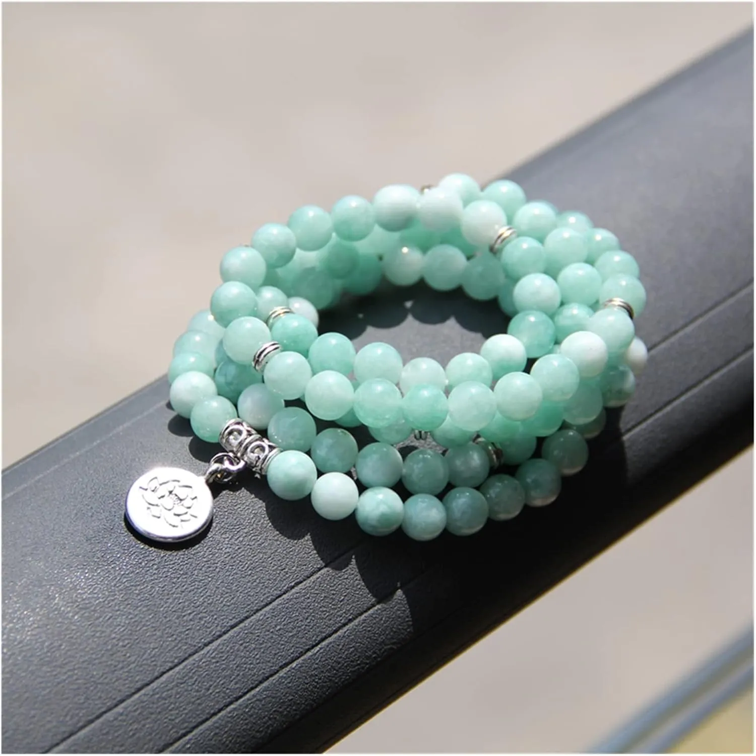 ZZSRJ Buddhist 108 Bead Bracelet Ladies Yoga Prayer Lotus 8mm Stone Bead Bracelet (Metal Color : 9, Size : ONE)